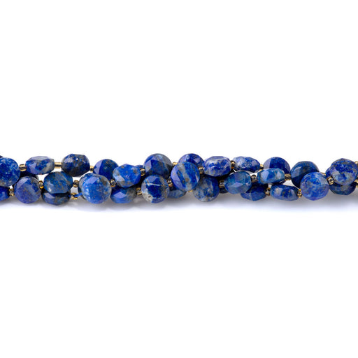 This is a Dakota Stones 8mm Lapis Cut Gemstone strand with A grade coin star beads in 15-16 inch strand.