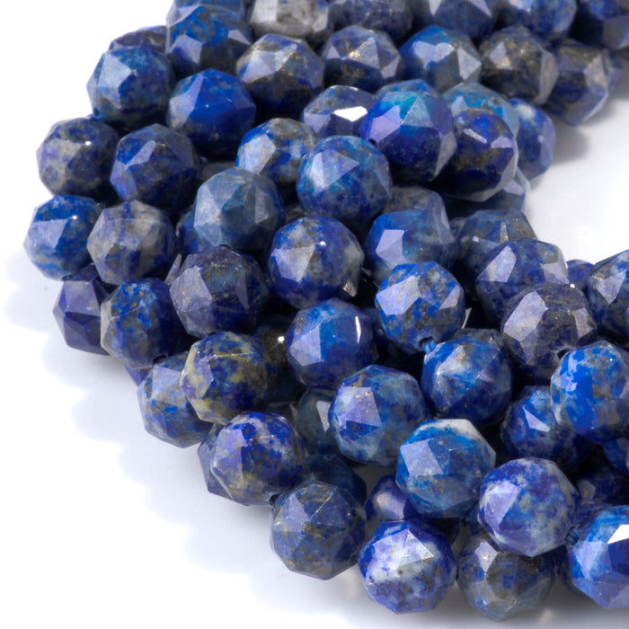 This is a Dakota Stones 8mm Lapis Gemstone strand with double heart faceted round beads in 15-16 inch strand.