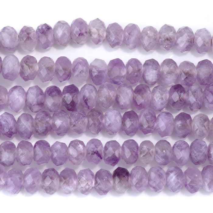 This is a Dakota Stones 2-5mm Fdc Lavender Amethyst Diamond Cut Gemstone strand with faceted rondelle beads in 8 inch strand.