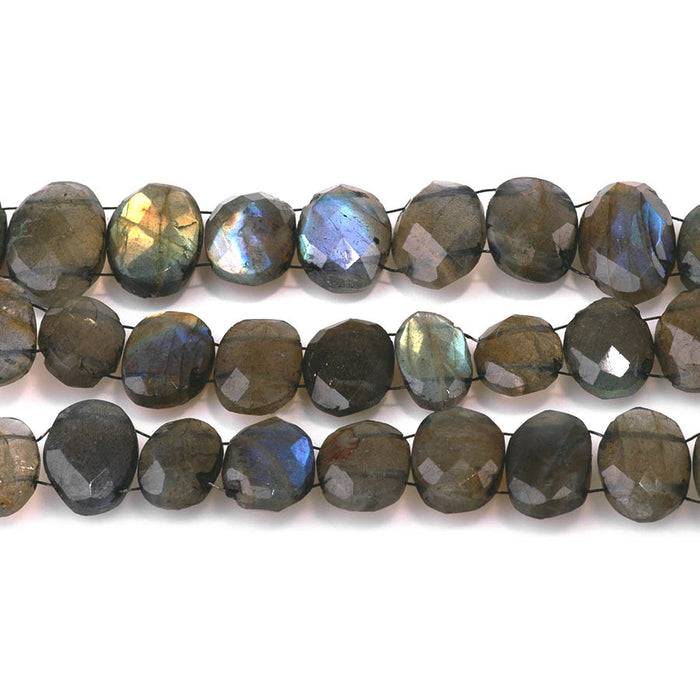 Labradorite 10x14-12x18mm Faceted Irregular Double Drill Oval - 10 Inch