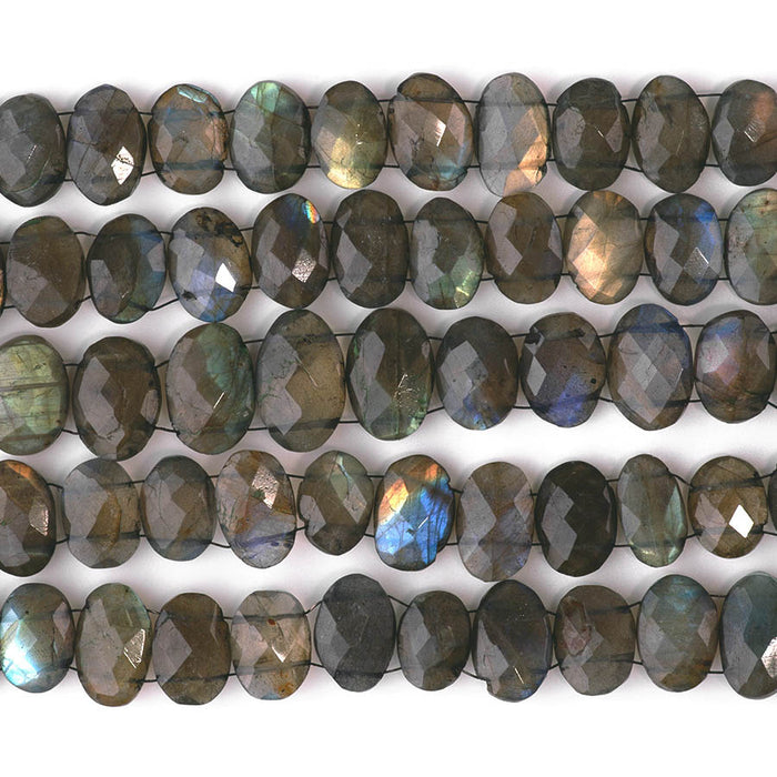 Labradorite 10x14-12x18mm Faceted Irregular Double Drill Oval - 10 Inch