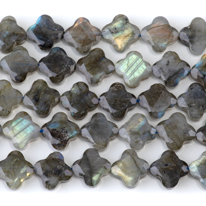 Labradorite 13mm Faceted Clover A Grade - 15-16 Inch