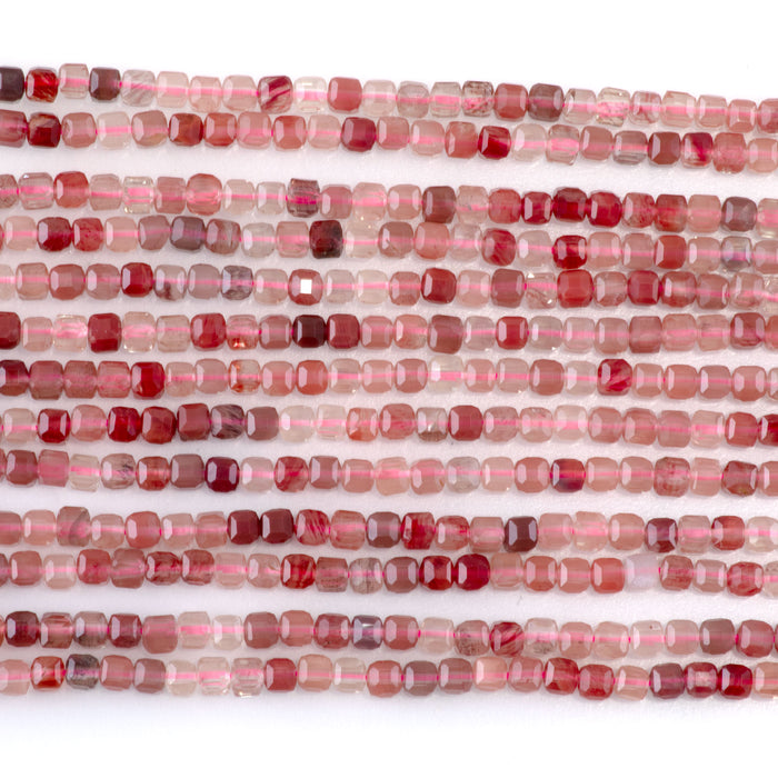 Red Andesine Labradorite 3mm Table Cut Cube - 15-16 Inch