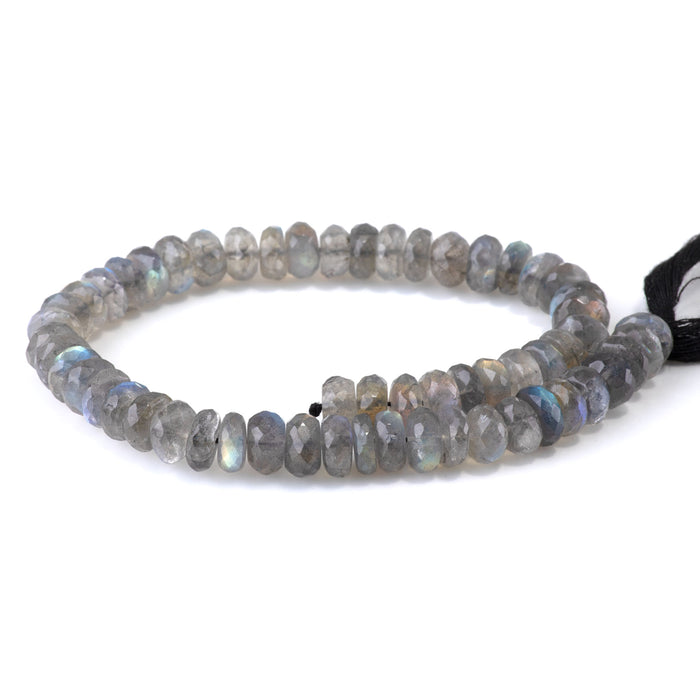 Labradorite 4-5x7-9mm Faceted Irregular Rondelle AAA Grade Beads - 10-Inch