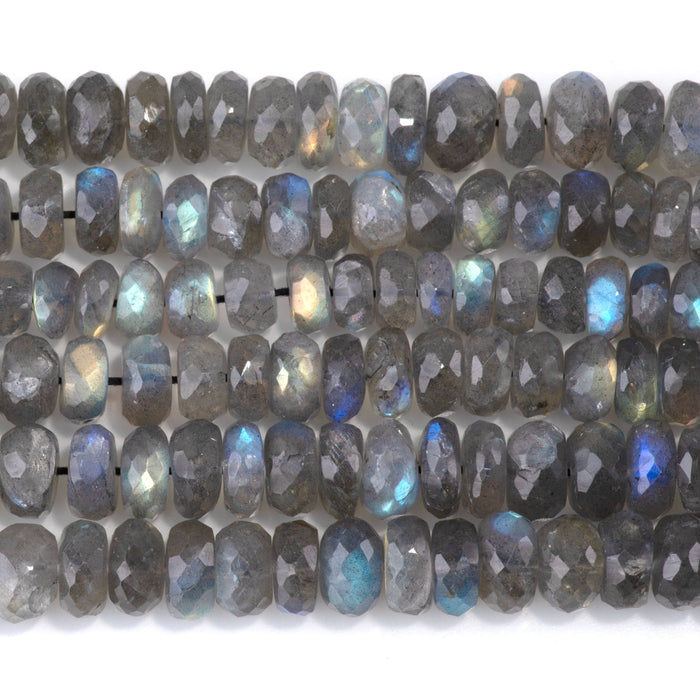 Labradorite 4-5x7-9mm Faceted Irregular Rondelle AAA Grade Beads - 10-Inch