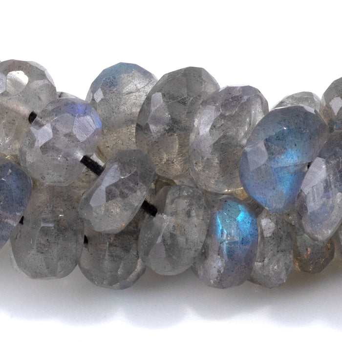 Labradorite 4-5x7-9mm Faceted Irregular Rondelle AAA Grade Beads - 10-Inch