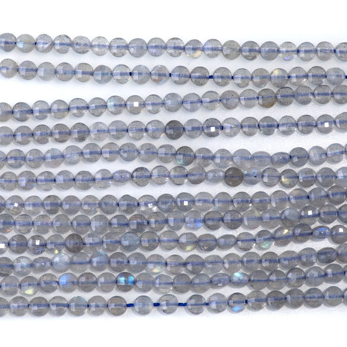 Labradorite 4mm Coin Faceted A Grade - 15-16 Inch
