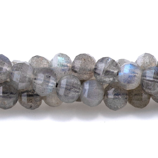 This is a Dakota Stones 4mm Labradorite Lantern Gemstone strand with A grade faceted beads in 15-16 inch strand.
