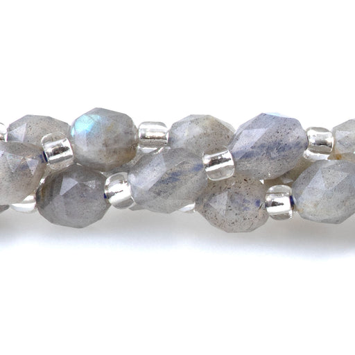 This is a Dakota Stones 4x6mm Labradorite Triangle Cut Rice Gemstone strand with A grade faceted beads in 15-16 inch strand.