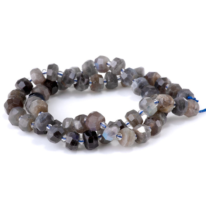 Dark Labradorite 5x8mm Irregular Faceted Rondelle - 15-16 Inch