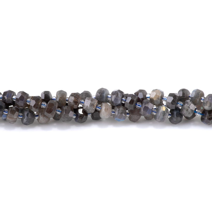 Dark Labradorite 5x8mm Irregular Faceted Rondelle - 15-16 Inch