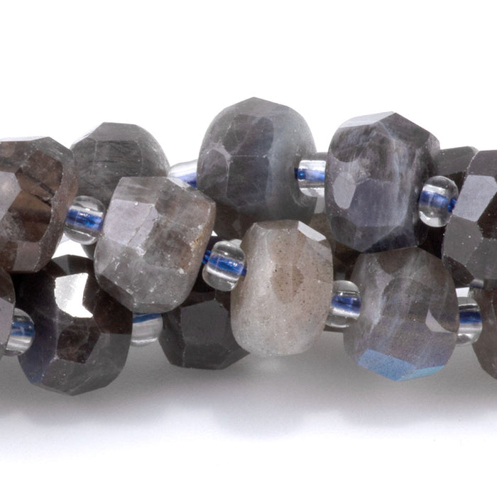 Dark Labradorite 5x8mm Irregular Faceted Rondelle - 15-16 Inch