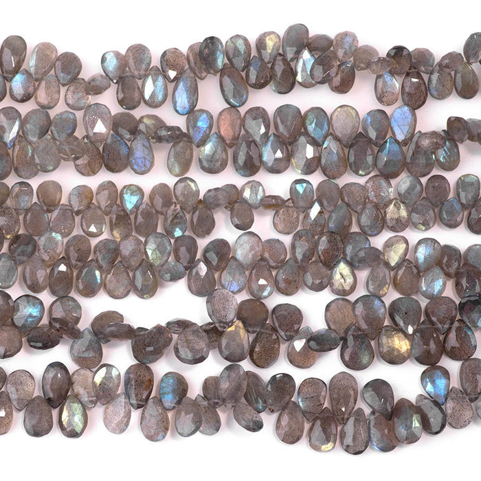 Labradorite 6x8-8x11mm Faceted Irregular Pear - 8 Inch