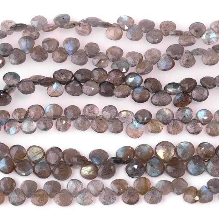 Labradorite 6-8mm Faceted Irregular Heart - 8 Inch