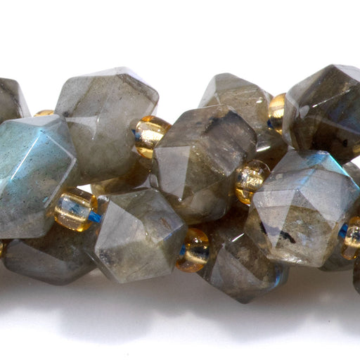 This is a Dakota Stones 6x11mm Labradorite Points Gemstone strand of round beads in 15-16 inch strand.