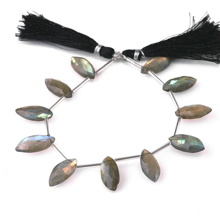 Labradorite 7x15-10x22mm Top Drill Marquise - 8 Inch