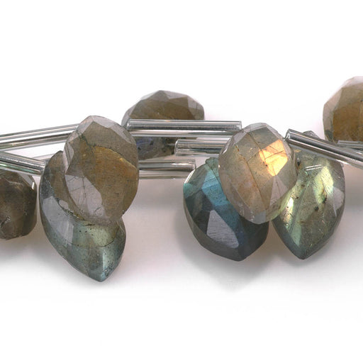 This is a Dakota Stones 7x15-10x22mm Labradorite Top Drill Marquise Gemstone strand of round beads in 8 inch strand.
