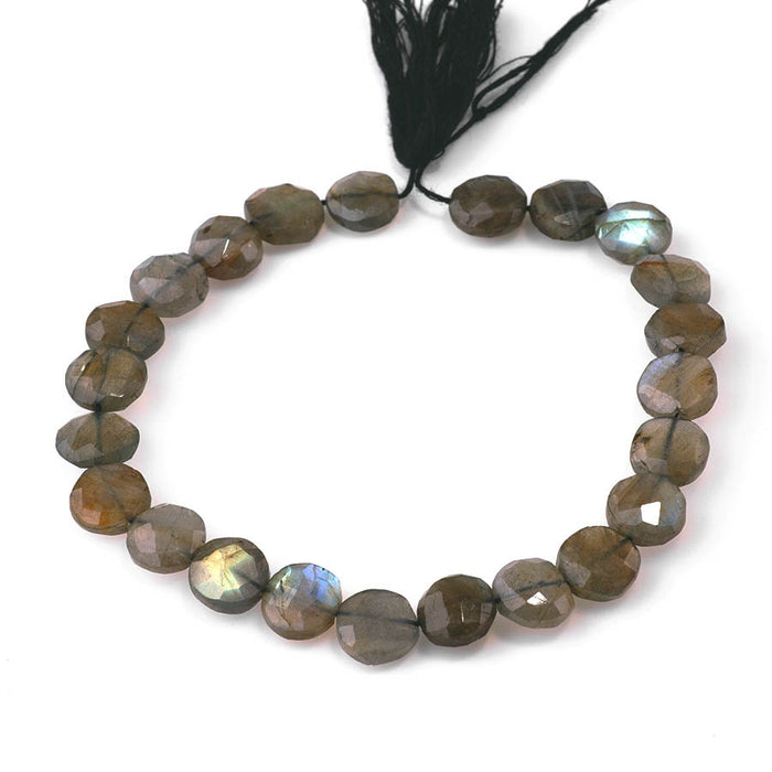 Labradorite 8-12mm  Faceted Irregular Coin  - 10 Inch