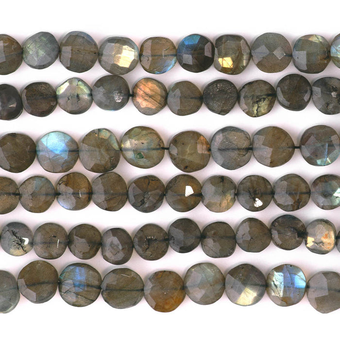 Labradorite 8-12mm  Faceted Irregular Coin  - 10 Inch