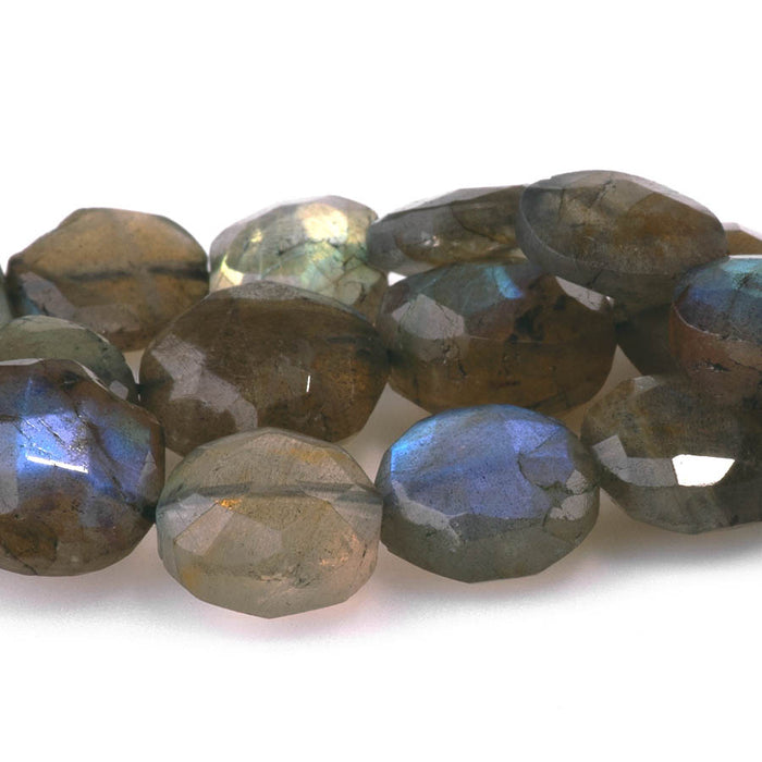 Labradorite 8-12mm  Faceted Irregular Coin  - 10 Inch
