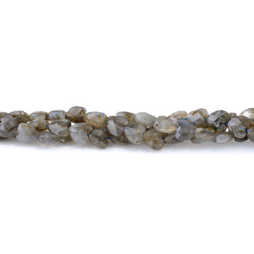 This is a Dakota Stones 8mm Labradorite Puff Gemstone strand with A grade faceted heart beads in 15-16 inch strand.