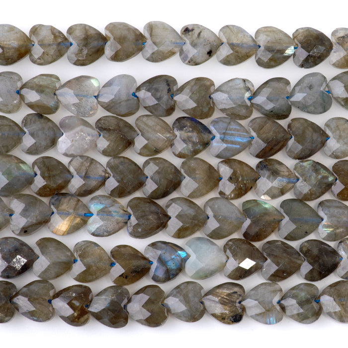 Labradorite 8mm Faceted Puff Heart A Grade - 15-16 Inch