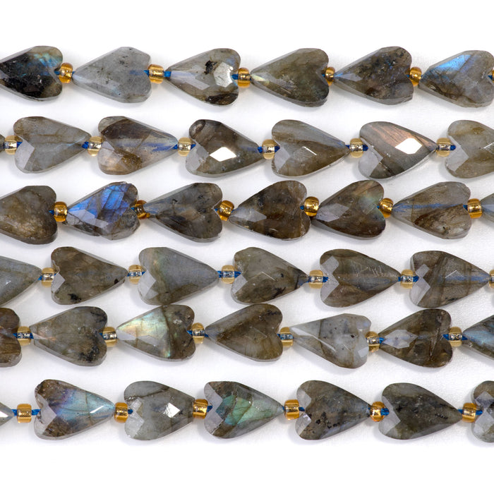 Labradorite 9x13mm Long Faceted Heart A Grade Bead - 15-16 Inch