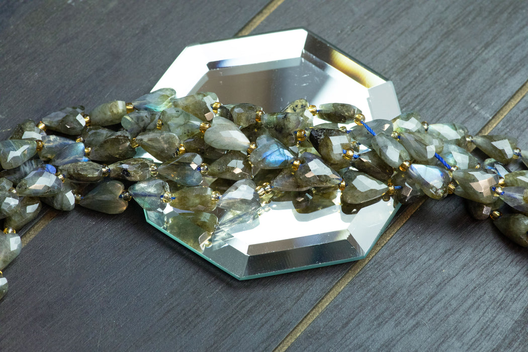 Labradorite 9x13mm Long Faceted Heart A Grade Bead - 15-16 Inch