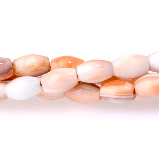 This is a Dakota Stones 4x6mm Lions Paw Orange Purple Rice Gemstone strand of round beads in 15-16 inch strand.