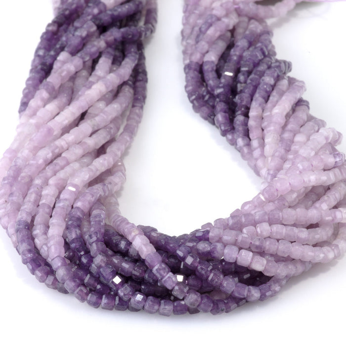 This is a Dakota Stones 3mm Lepidolite Banded Gemstone strand with A grade table-cut cube beads in 15-16 inch strand.