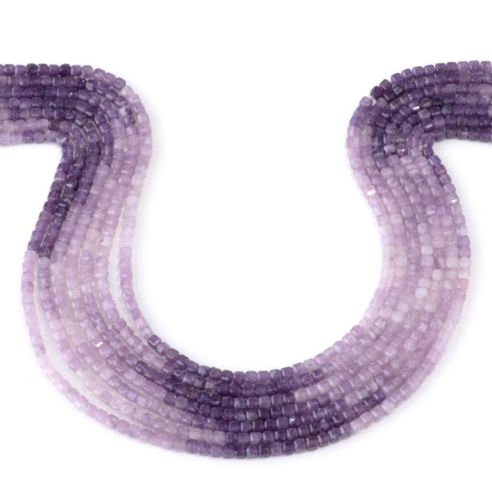 This is a Dakota Stones 3mm Lepidolite Banded Gemstone strand with A grade table-cut cube beads in 15-16 inch strand.