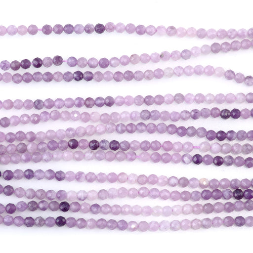 This is a Dakota Stones 3mm Lepidolite Banded Gemstone strand with faceted round beads in 15-16 inch strand.
