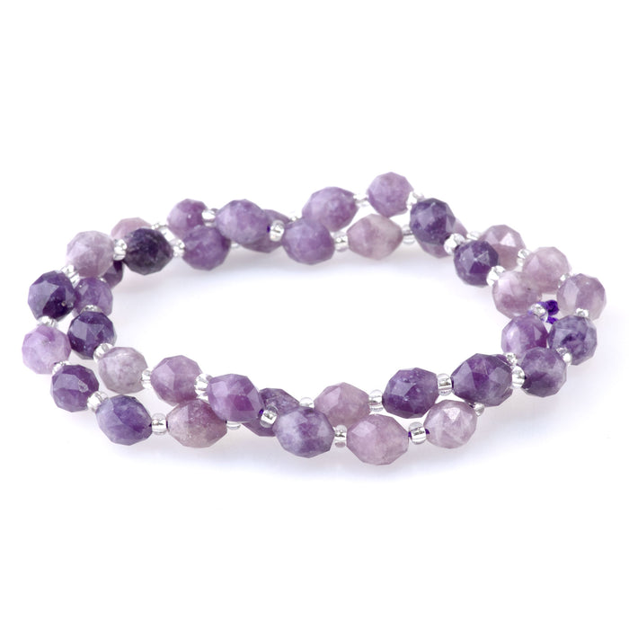 Lepidolite 6x8mm Triangle Cut Faceted Rice Bead - 15-16 Inch