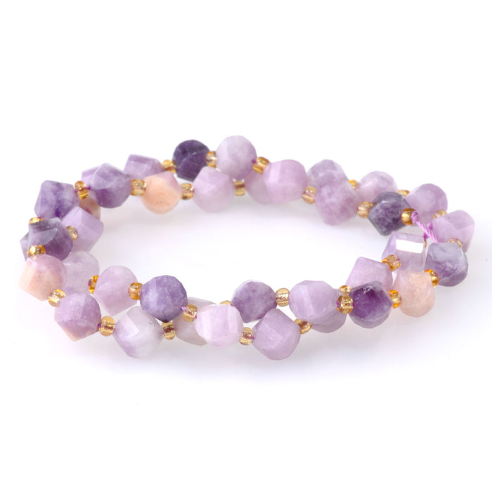 Lepidolite 7x8mm Faceted Swirl Oval - 15-16 Inch