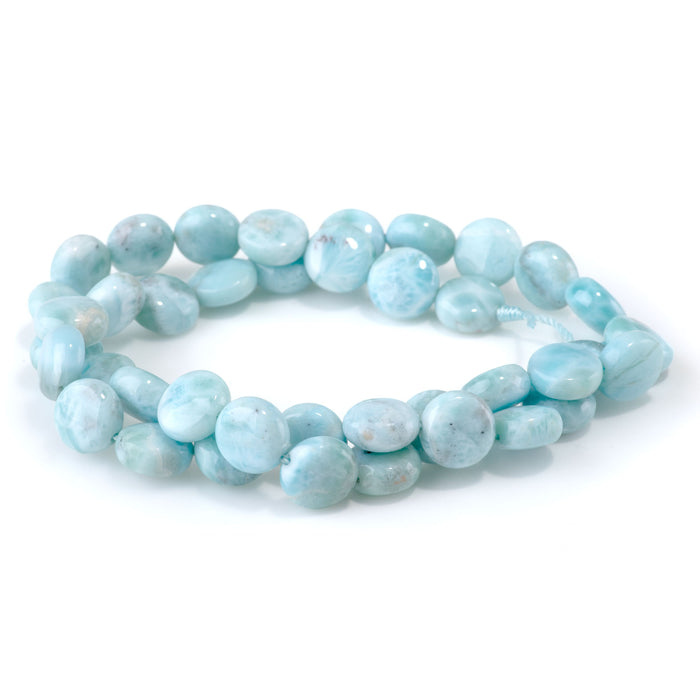 Larimar 10mm Puff Coin Beads AAA Grade - 15-16 Inch