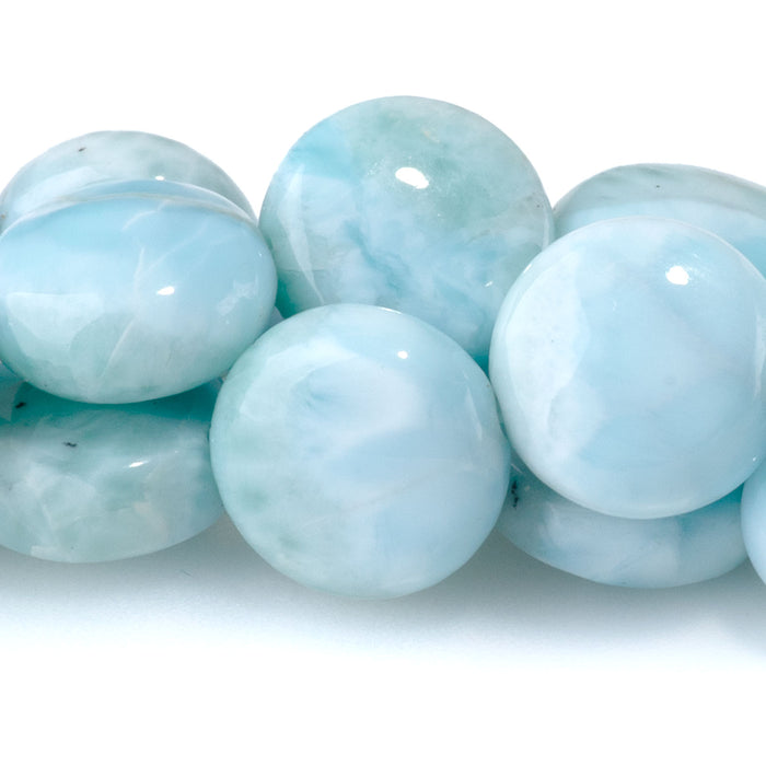 Larimar 10mm Puff Coin Beads AAA Grade - 15-16 Inch