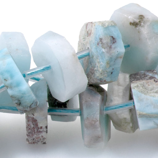 This is a Dakota Stones 5x14-16mm Larimar Hexagon Wheel Gemstone strand with free-form beads in 15-16 inch strand.