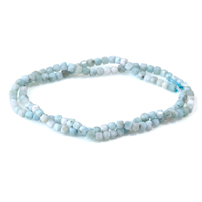 This is a Dakota Stones 3mm Larimar Gemstone strand with A grade faceted cube beads in 15-16 inch strand.