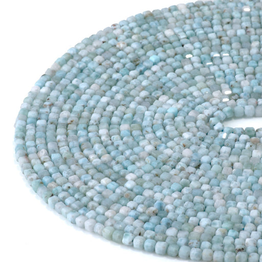 This is a Dakota Stones 3mm Larimar Gemstone strand with A grade faceted cube beads in 15-16 inch strand.
