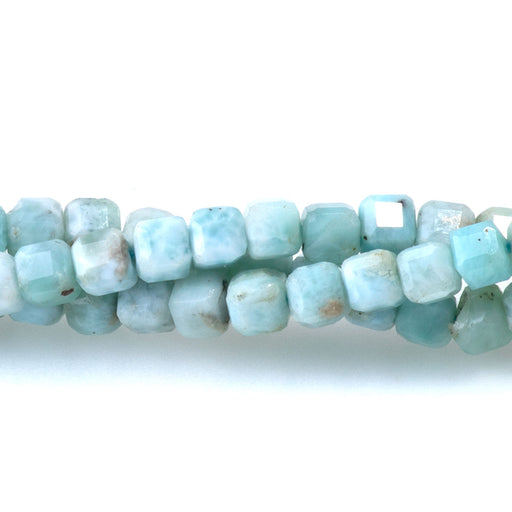 This is a Dakota Stones 3mm Larimar Gemstone strand with AA grade table-cut cube beads in 15-16 inch strand.