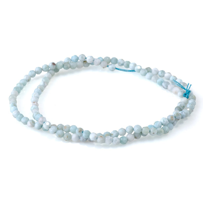 This is a Dakota Stones 3mm Larimar Gemstone strand with A grade faceted round beads in 15-16 inch strand.