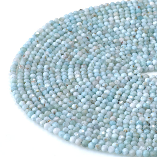 This is a Dakota Stones 3mm Larimar Gemstone strand with A grade faceted round beads in 15-16 inch strand.