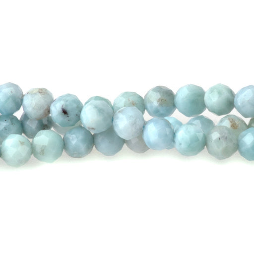 This is a Dakota Stones 3mm Larimar Gemstone strand with AA grade faceted round beads in 15-16 inch strand.