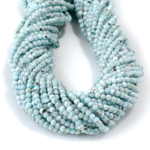 This is a Dakota Stones 3mm Special Price Dyed Larimar Gemstone strand with faceted round beads in 15 inch strand.