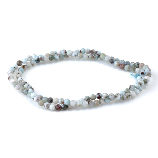 This is a Dakota Stones 3mm Larimar Matrix Gemstone strand with faceted round beads in 15-16 inch strand.