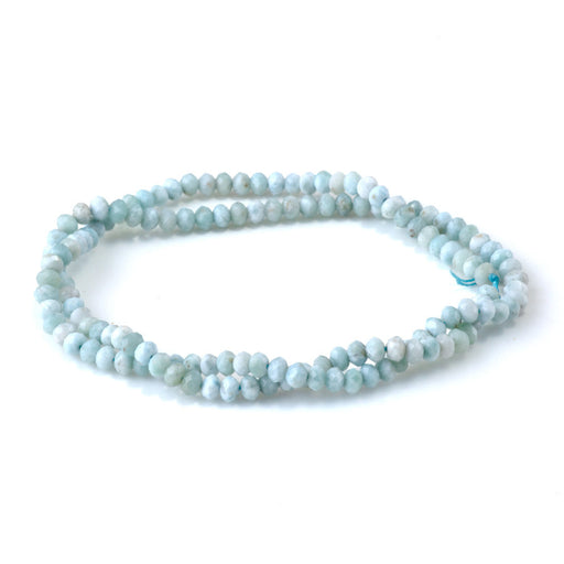 This is a Dakota Stones 3x4mm Larimar Gemstone strand with AA grade faceted rondelle beads in 15-16 inch strand.