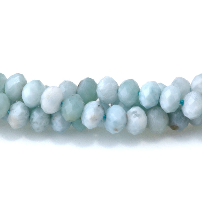 This is a Dakota Stones 3x4mm Larimar Gemstone strand with AA grade faceted rondelle beads in 15-16 inch strand.