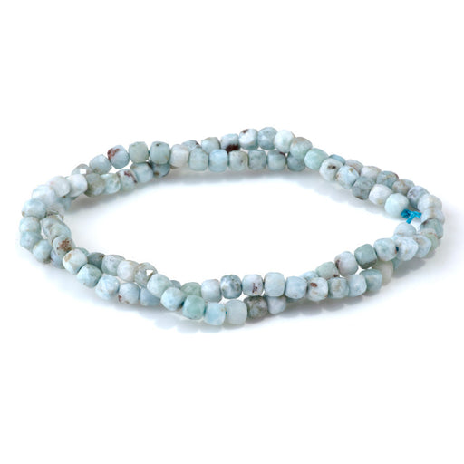 This is a Dakota Stones 4mm Larimar Gemstone strand with A grade faceted cube beads in 15-16 inch strand.
