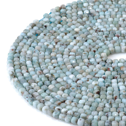 This is a Dakota Stones 4mm Larimar Gemstone strand with A grade faceted cube beads in 15-16 inch strand.