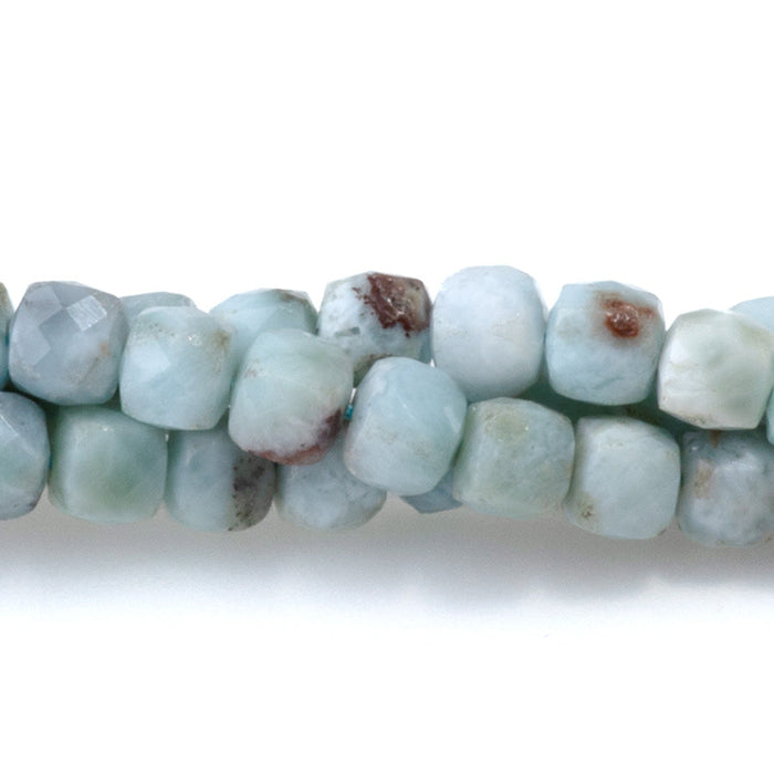 This is a Dakota Stones 4mm Larimar Gemstone strand with A grade faceted cube beads in 15-16 inch strand.
